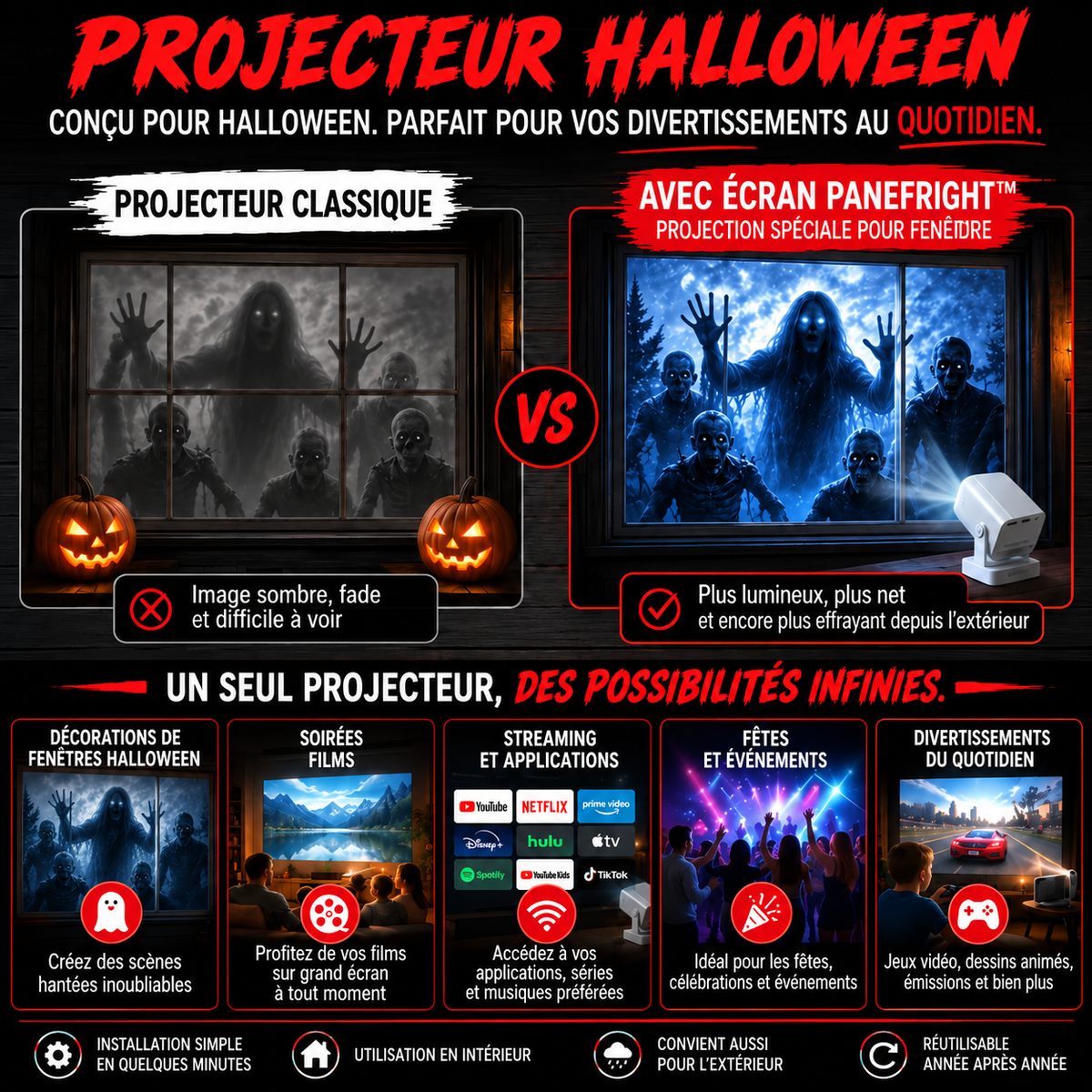 Projecteur Halloween Fenêtre – Projection Réaliste & Immersive 👻